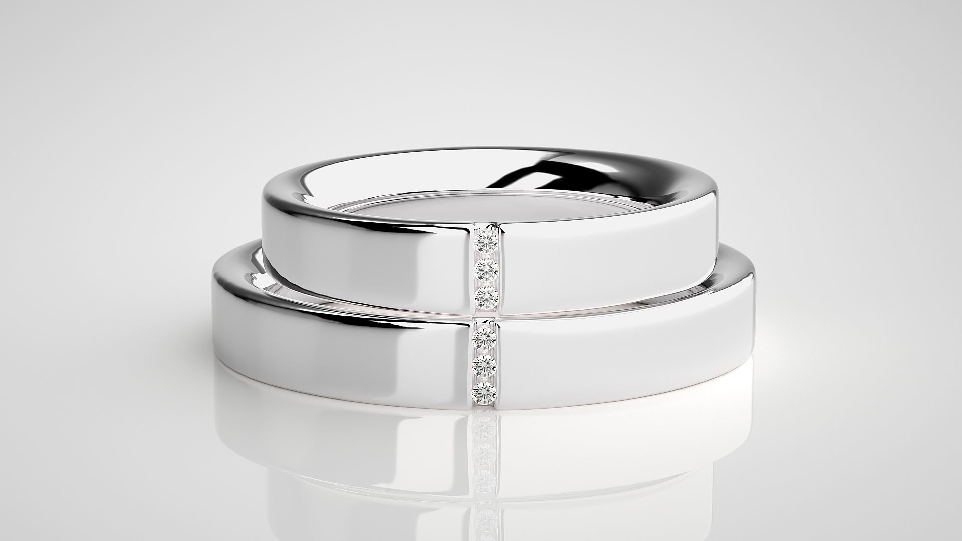 Tri-Diamond Couple Band Ring 3dm stl render detail  3D print model_7