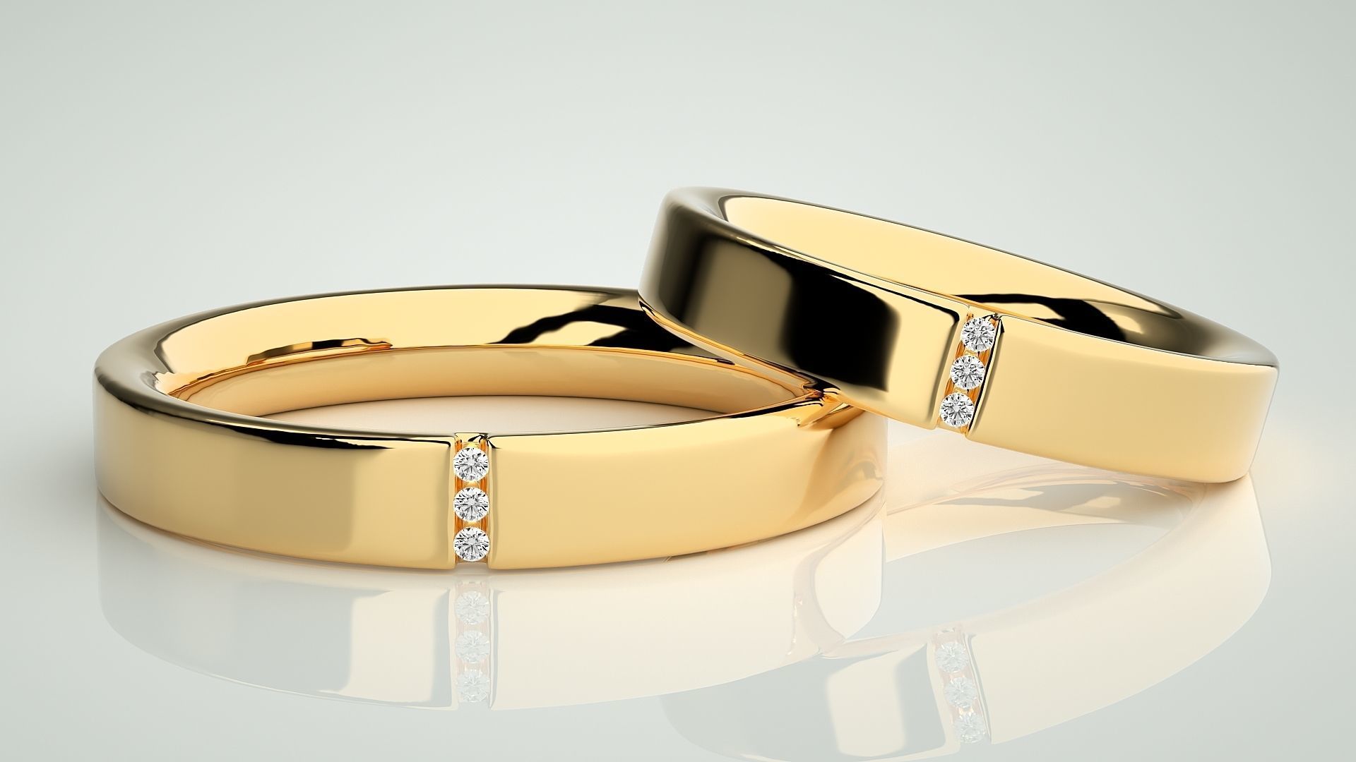 Tri-Diamond Couple Band Ring 3dm stl render detail  3D print model_9
