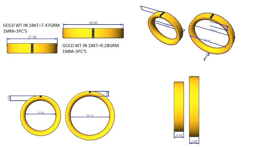 Tri-Diamond Couple Band Ring 3dm stl render detail  3D print model_3