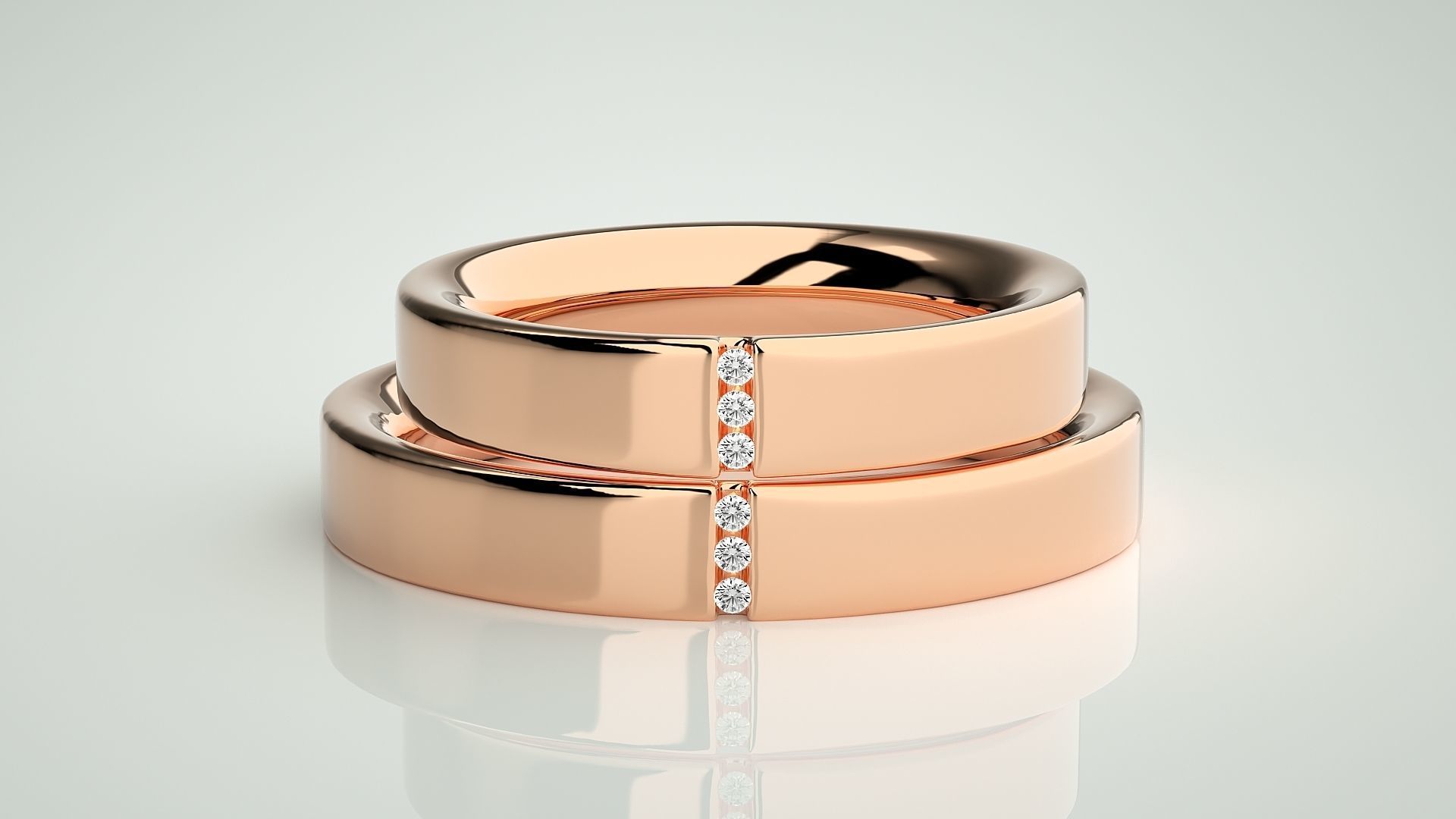 Tri-Diamond Couple Band Ring 3dm stl render detail  3D print model_2