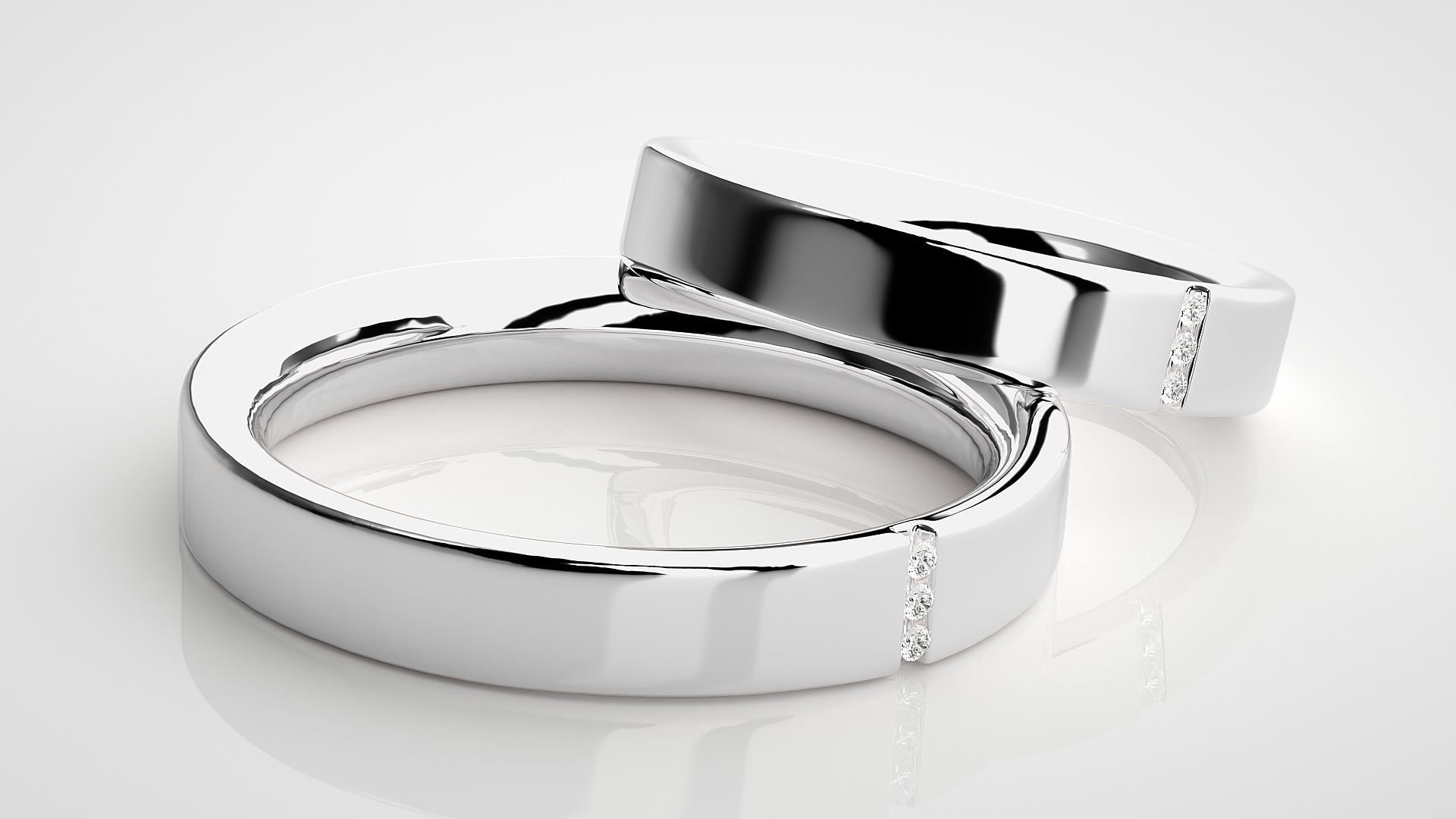 Tri-Diamond Couple Band Ring 3dm stl render detail  3D print model_6