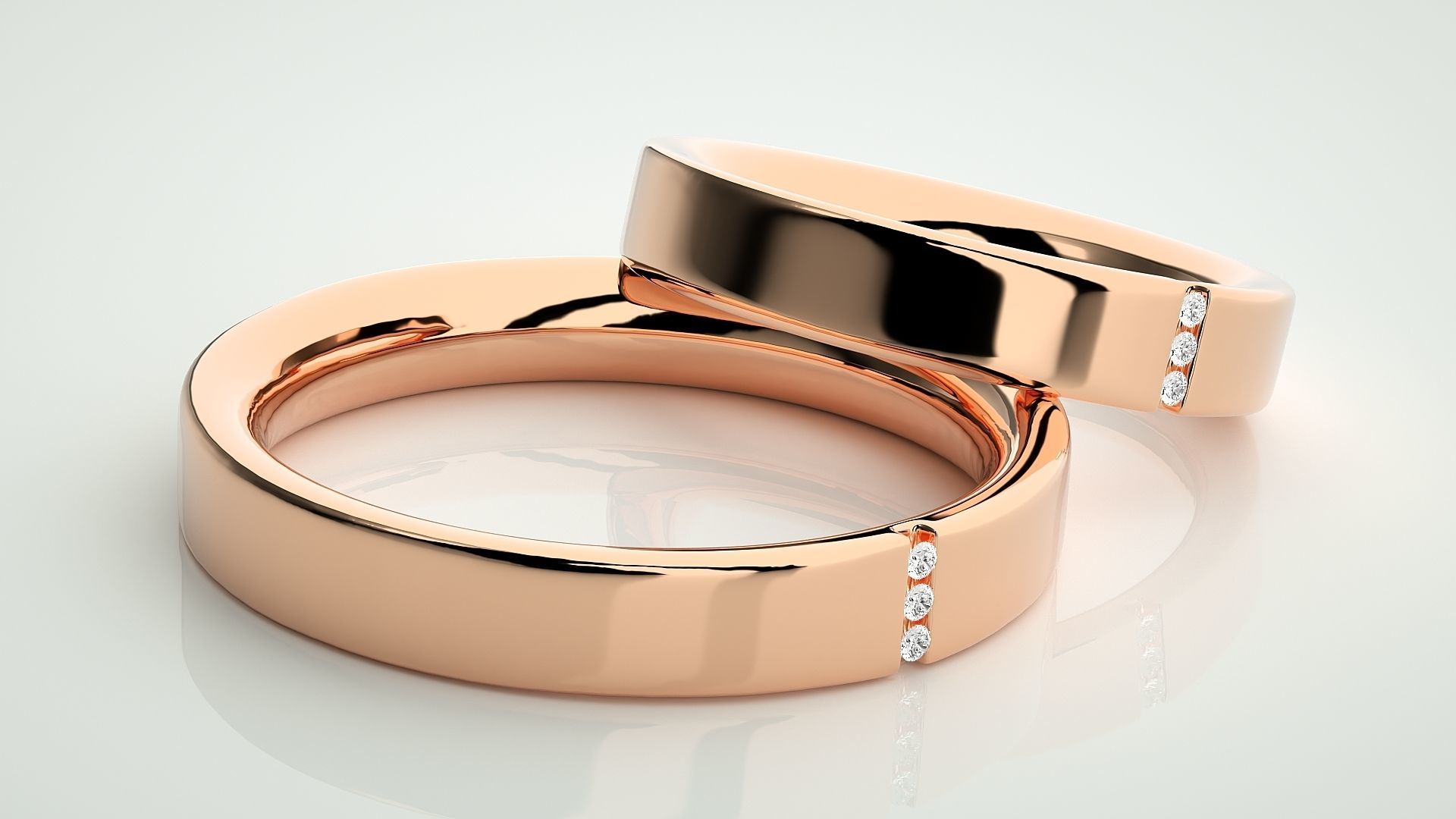 Tri-Diamond Couple Band Ring 3dm stl render detail  3D print model_1