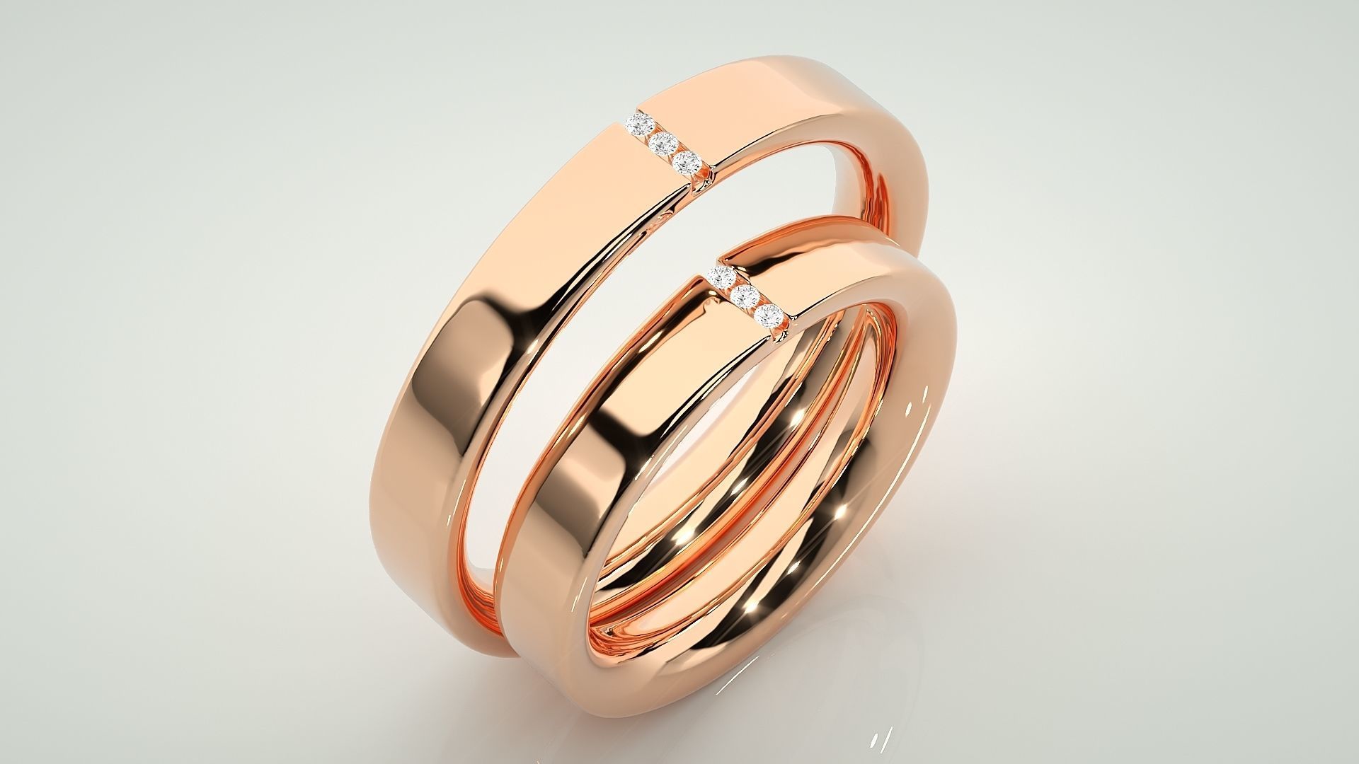 Tri-Diamond Couple Band Ring 3dm stl render detail  3D print model_4