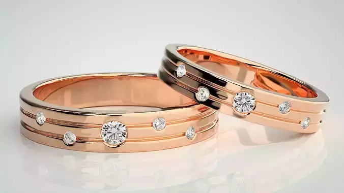 Solitaire Couple Band Ring 3dm stl render detail 