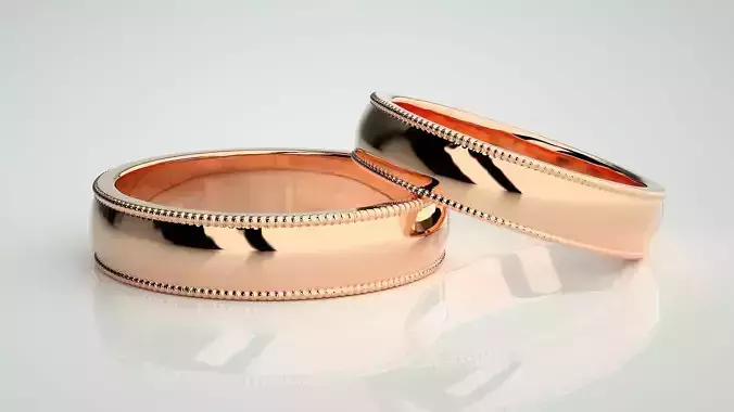 Plain Gold Couple Band Ring 3dm stl render detail