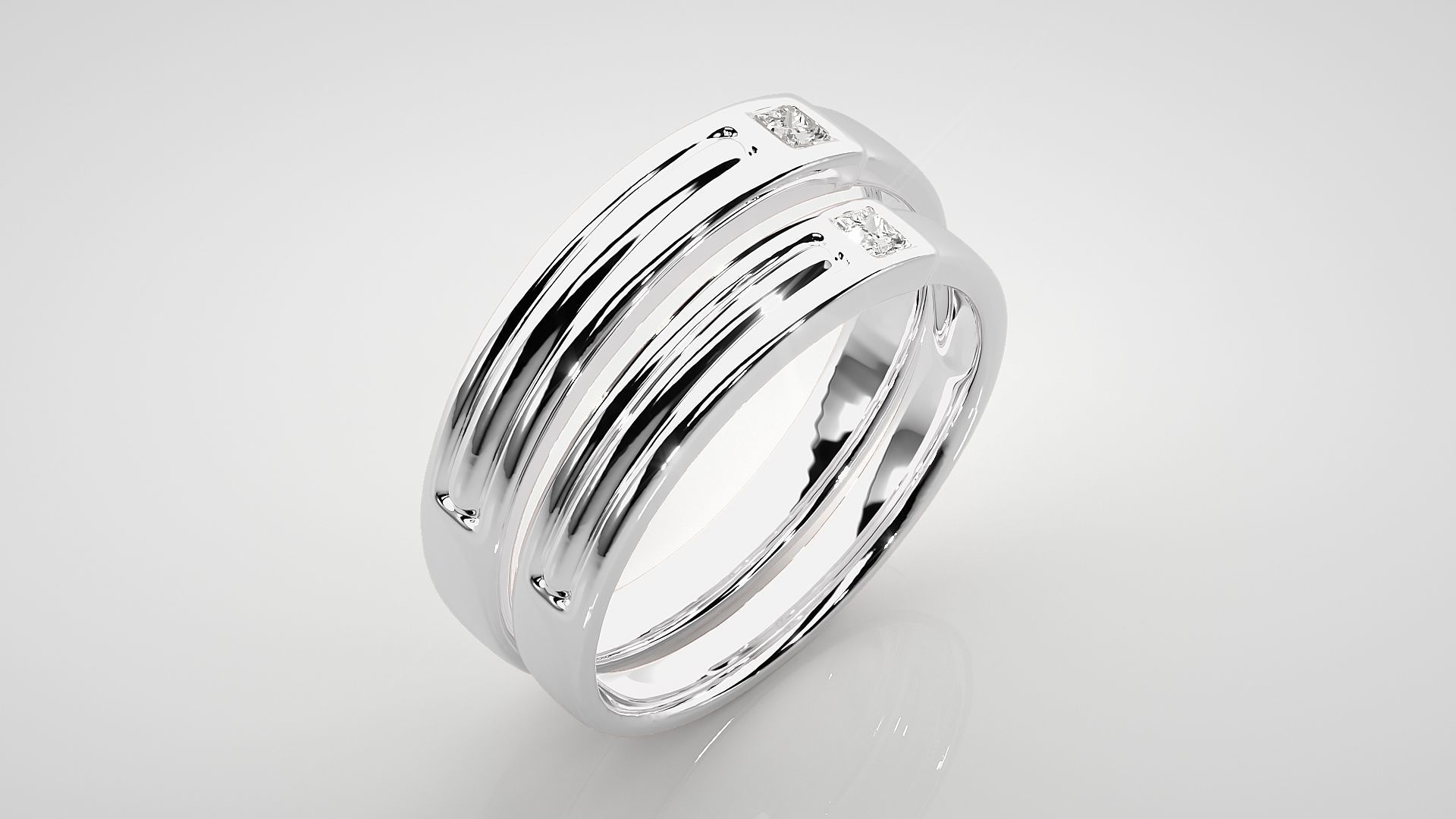 Princess Solitaire Couple Band Ring 3dm stl render detail 3D print model_8