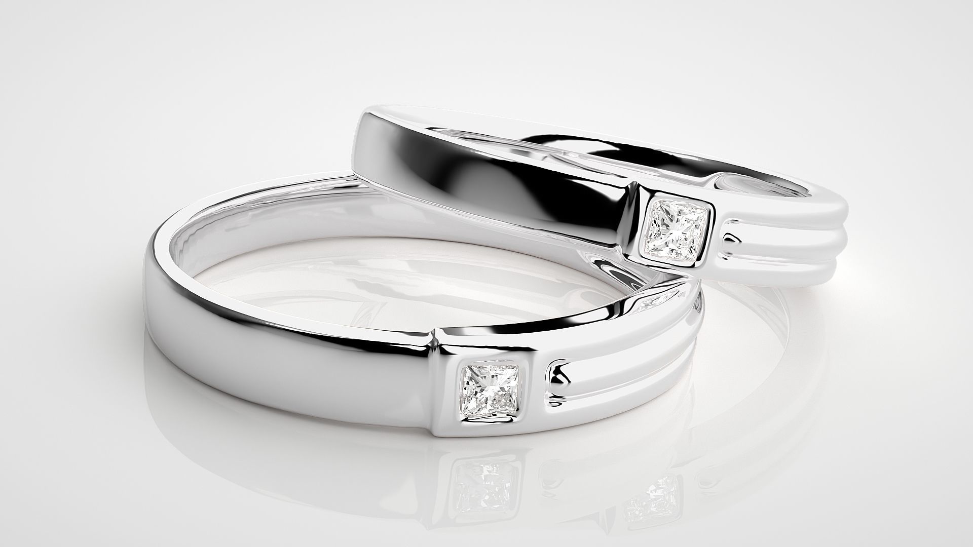 Princess Solitaire Couple Band Ring 3dm stl render detail 3D print model_6