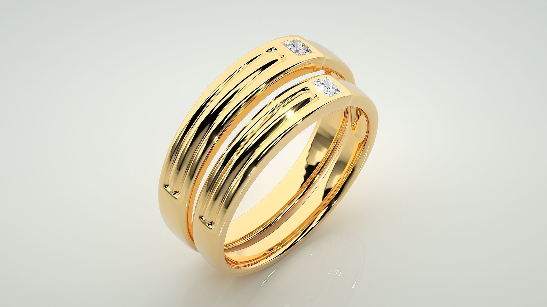 Princess Solitaire Couple Band Ring 3dm stl render detail 3D print model_12