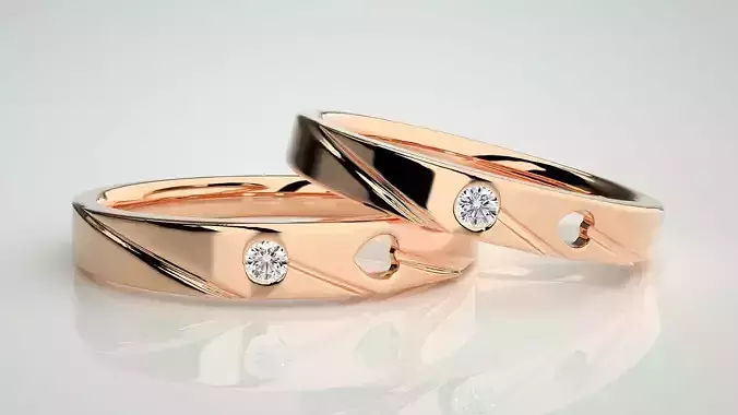 Solitaire Heart Love Couple Band Ring 3dm stl render detail 