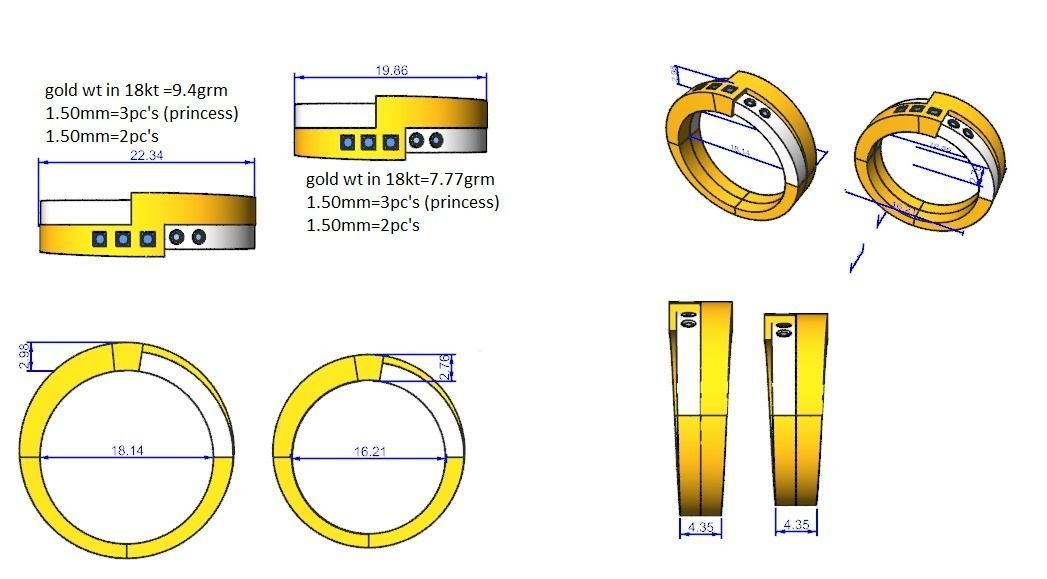 Couple Band Ring 3dm stl render detail  3D print model_4