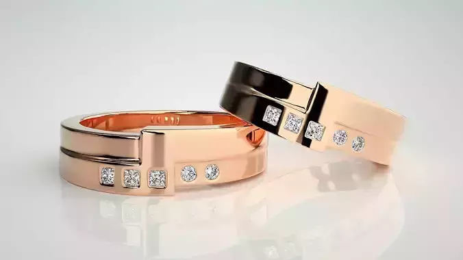 Couple Band Ring 3dm stl render detail  3D print model