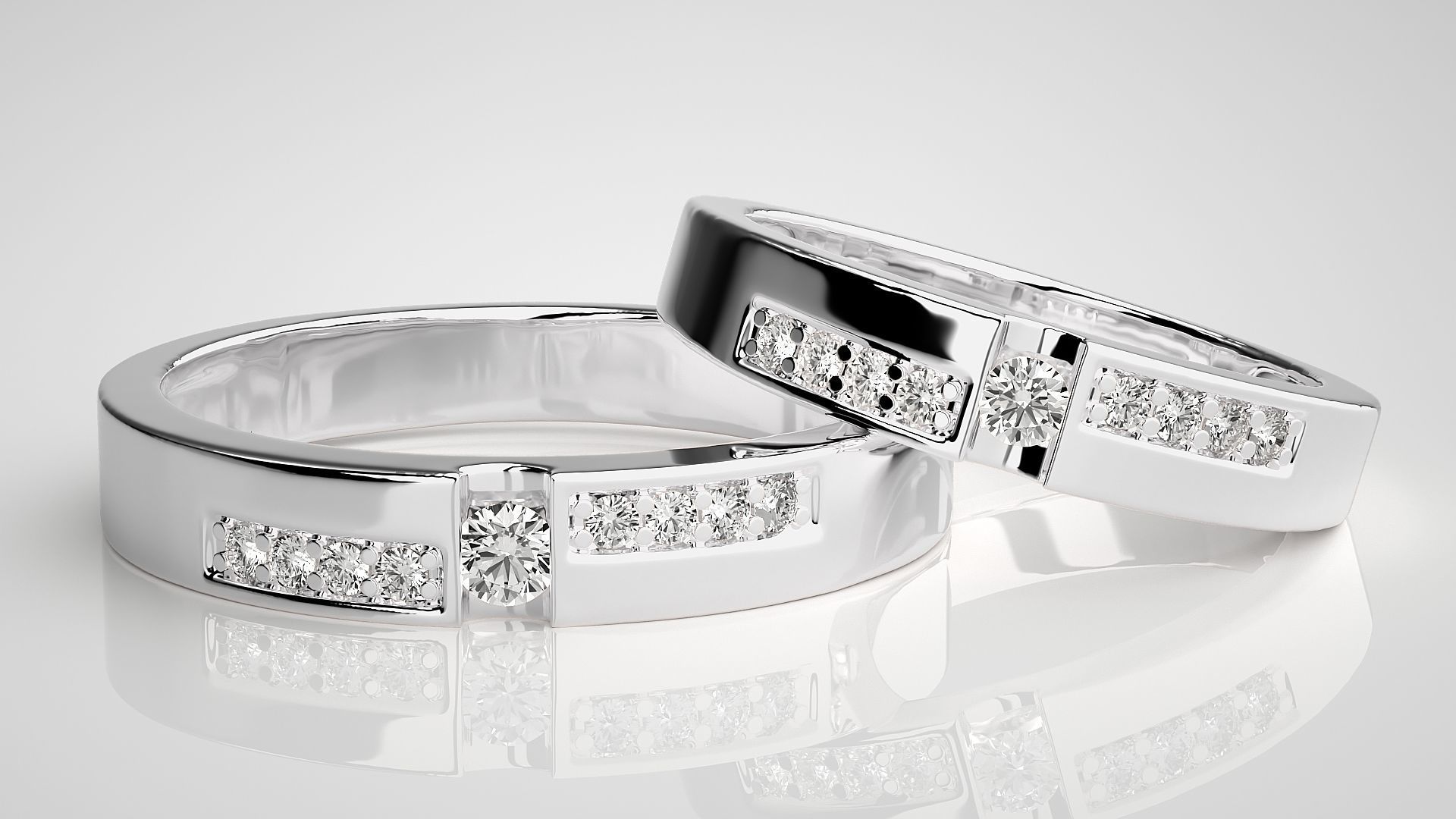 Solitaire Couple Band Ring 3dm stl render detail 3D print model_5