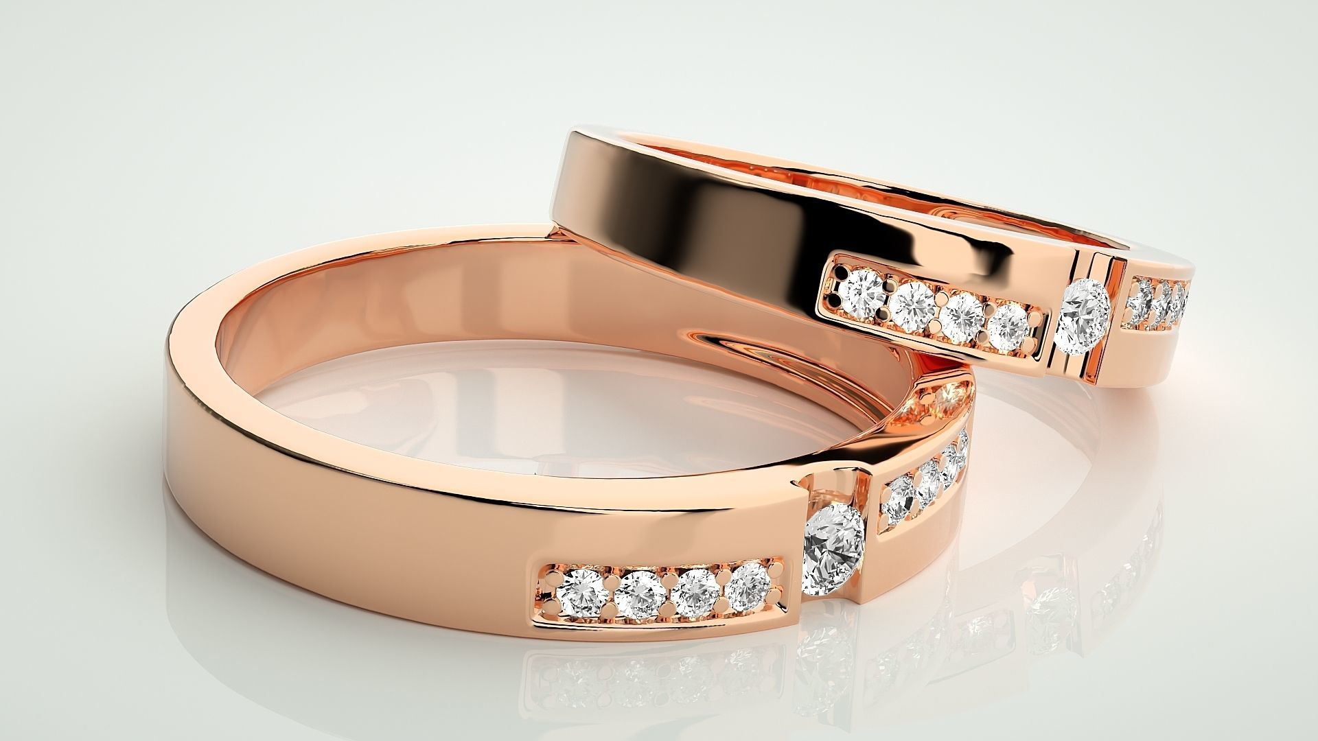 Solitaire Couple Band Ring 3dm stl render detail 3D print model_1