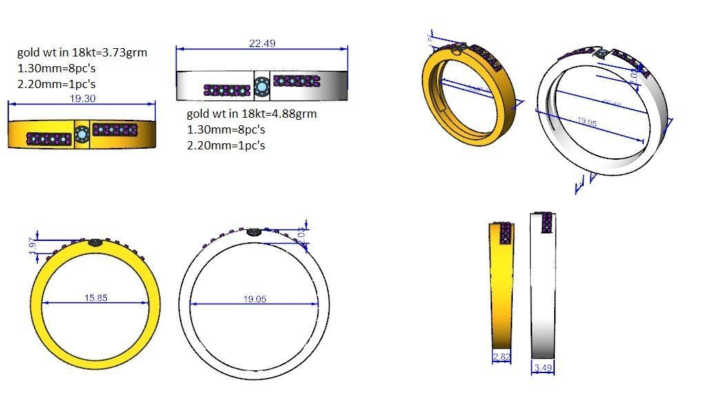 Solitaire Couple Band Ring 3dm stl render detail 3D print model_3
