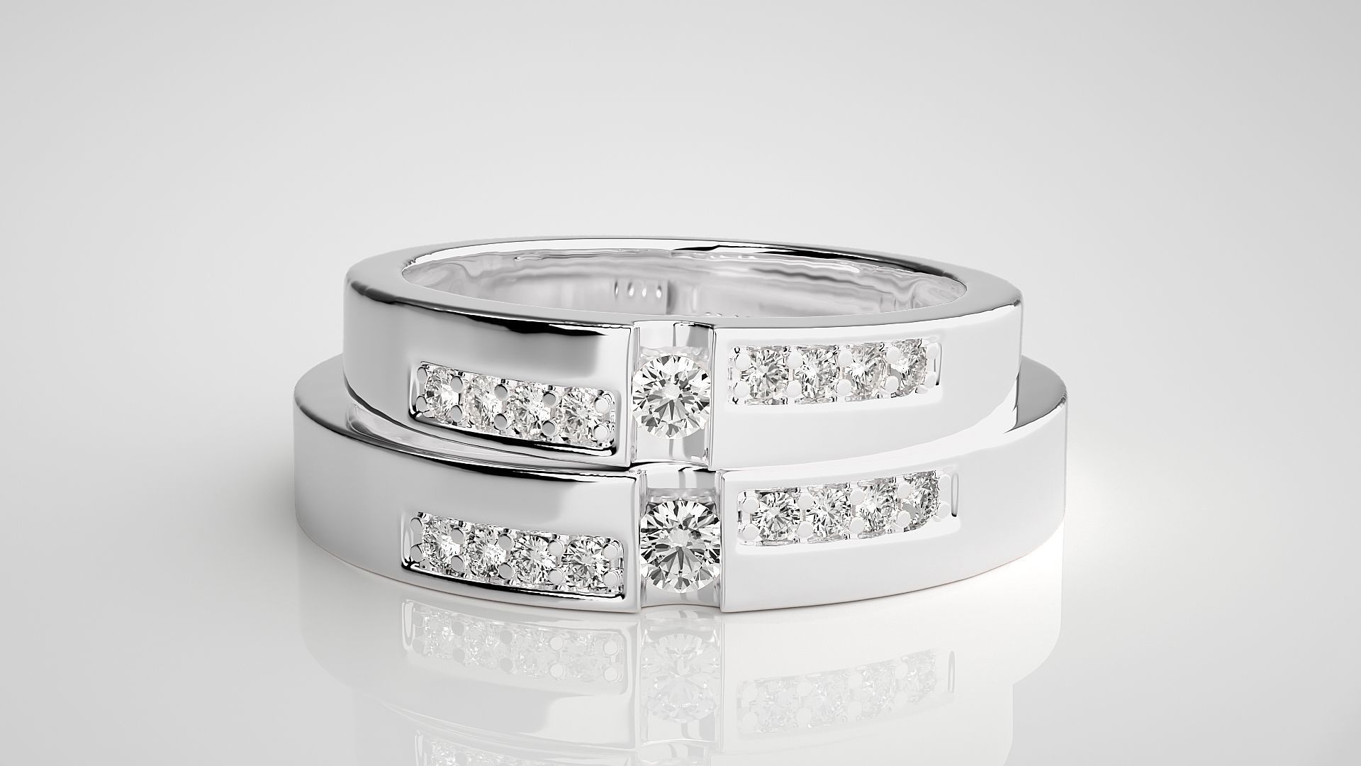 Solitaire Couple Band Ring 3dm stl render detail 3D print model_7