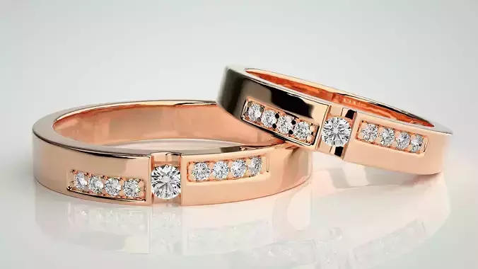 Solitaire Couple Band Ring 3dm stl render detail 