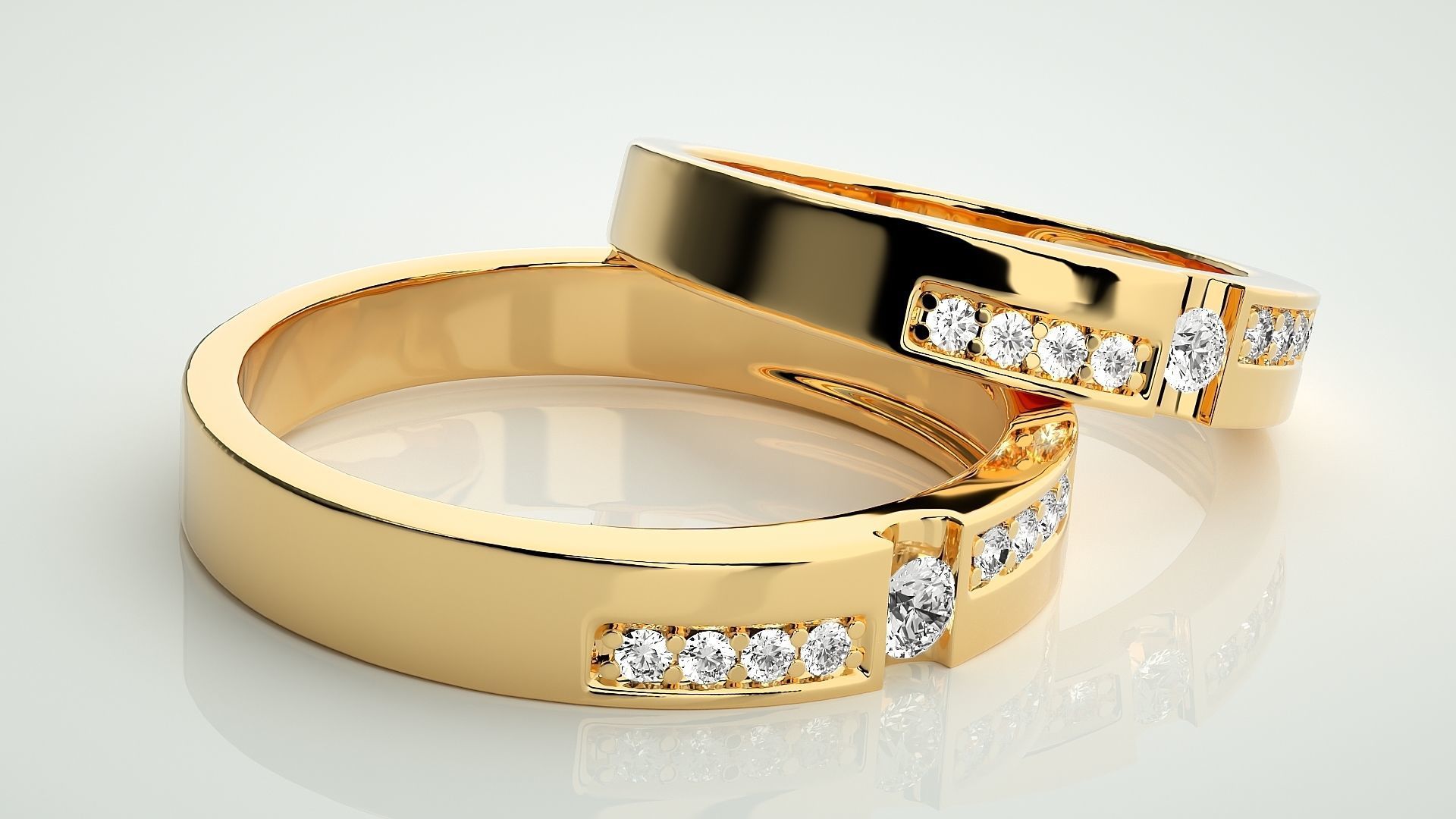 Solitaire Couple Band Ring 3dm stl render detail 3D print model_10