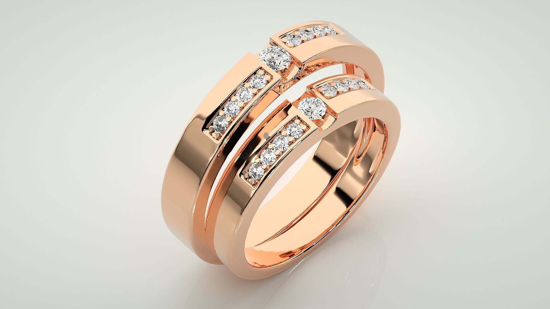 Solitaire Couple Band Ring 3dm stl render detail 3D print model_4