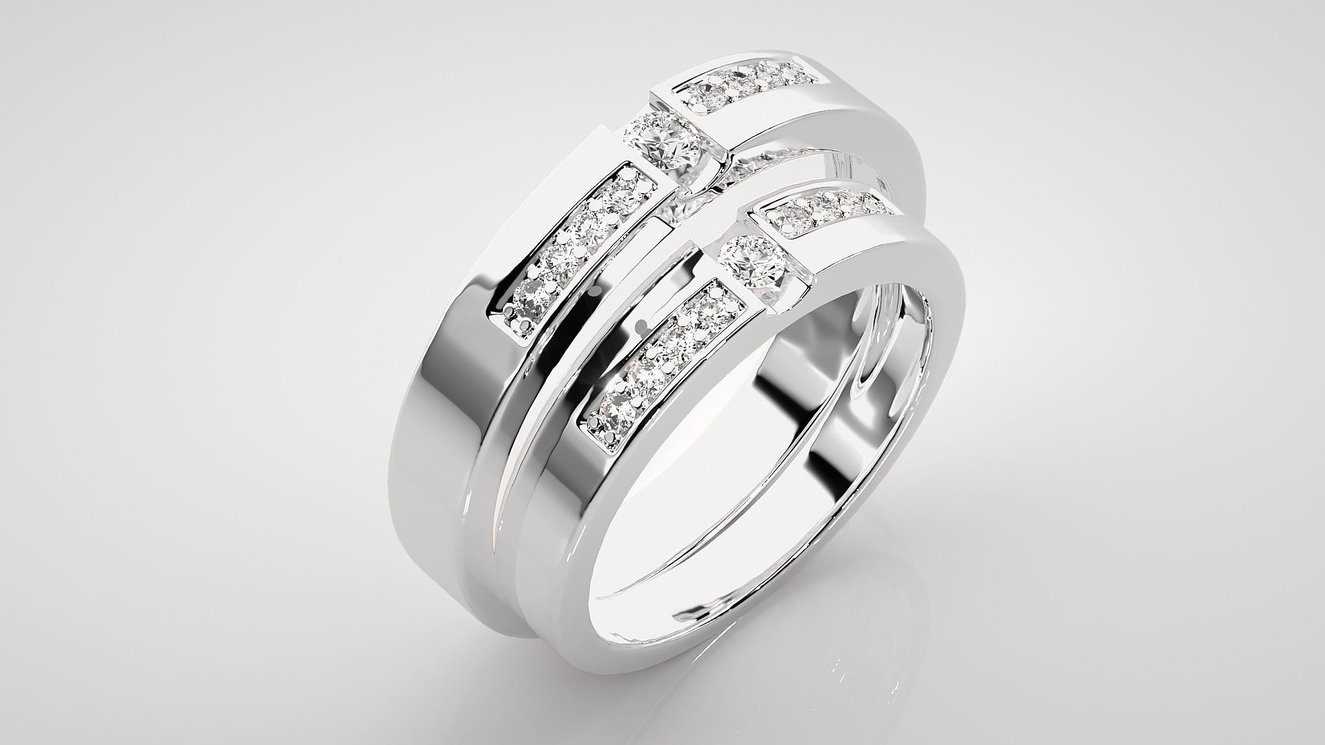 Solitaire Couple Band Ring 3dm stl render detail 3D print model_8