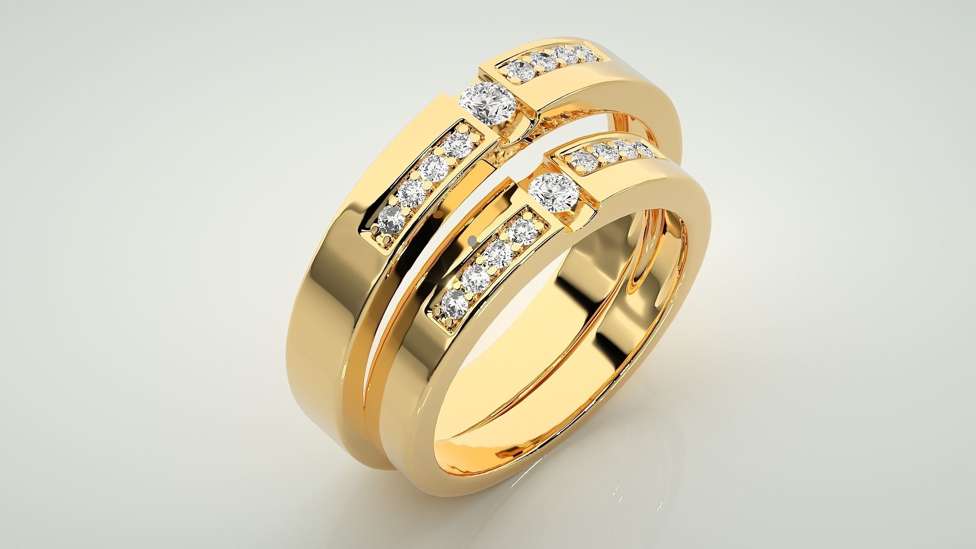 Solitaire Couple Band Ring 3dm stl render detail 3D print model_12