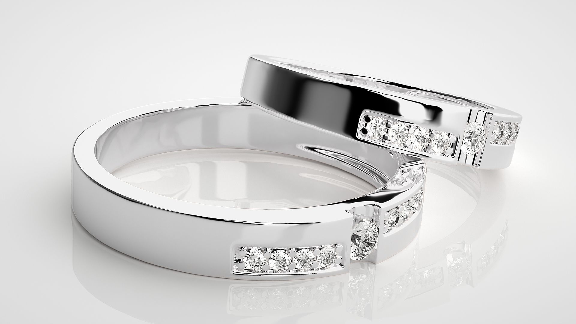 Solitaire Couple Band Ring 3dm stl render detail 3D print model_6