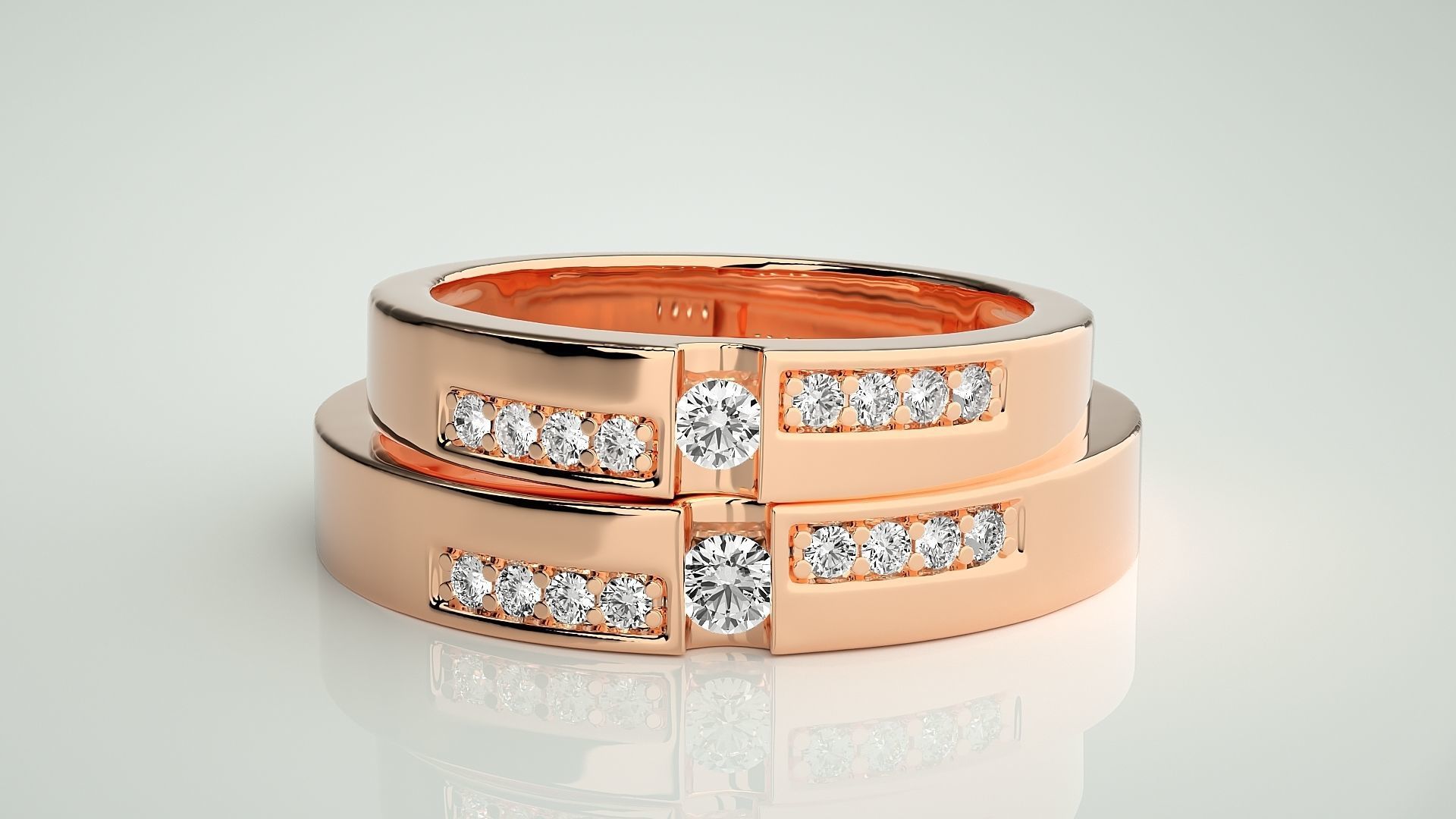 Solitaire Couple Band Ring 3dm stl render detail 3D print model_2