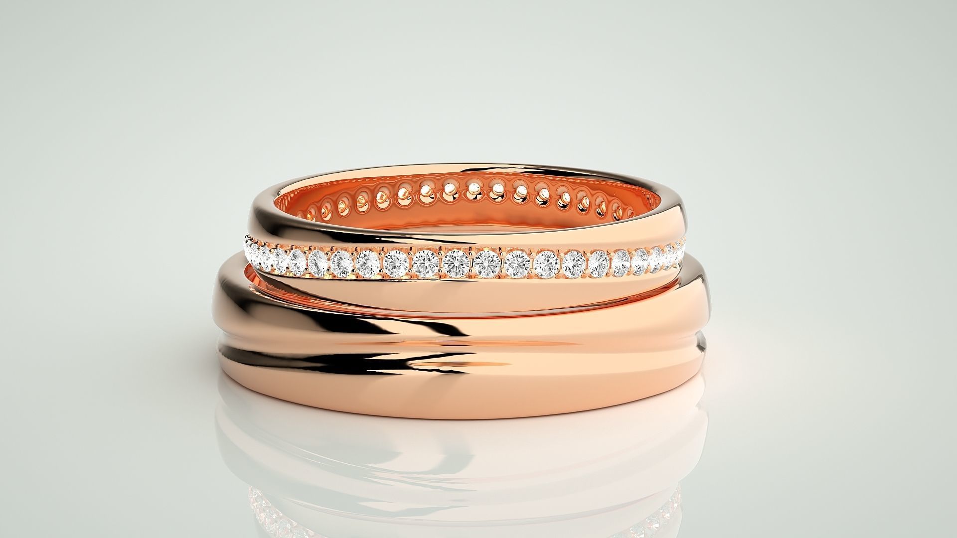 Diamond Rope Couple Band Ring 3dm stl render detail 3D print model_2