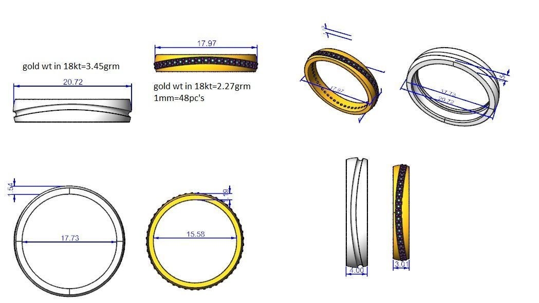 Diamond Rope Couple Band Ring 3dm stl render detail 3D print model_3
