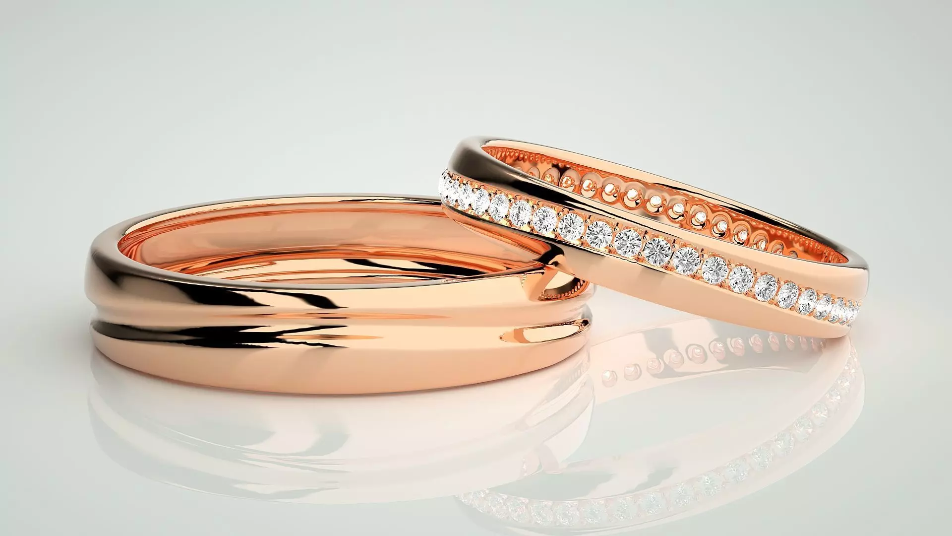 Diamond Rope Couple Band Ring 3dm stl render detail 3D print model_0