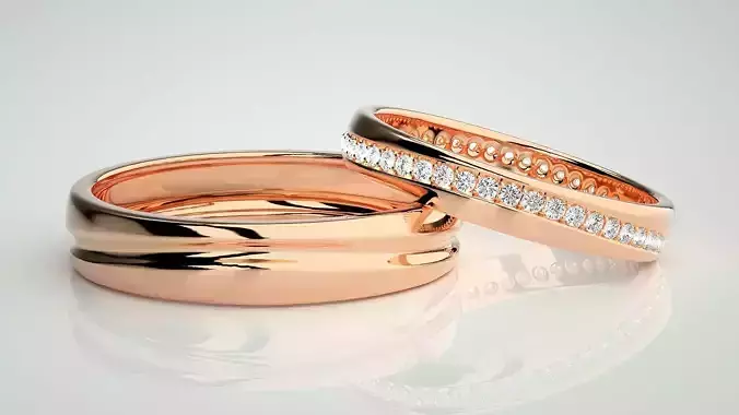 Diamond Rope Couple Band Ring 3dm stl render detail 3D print model