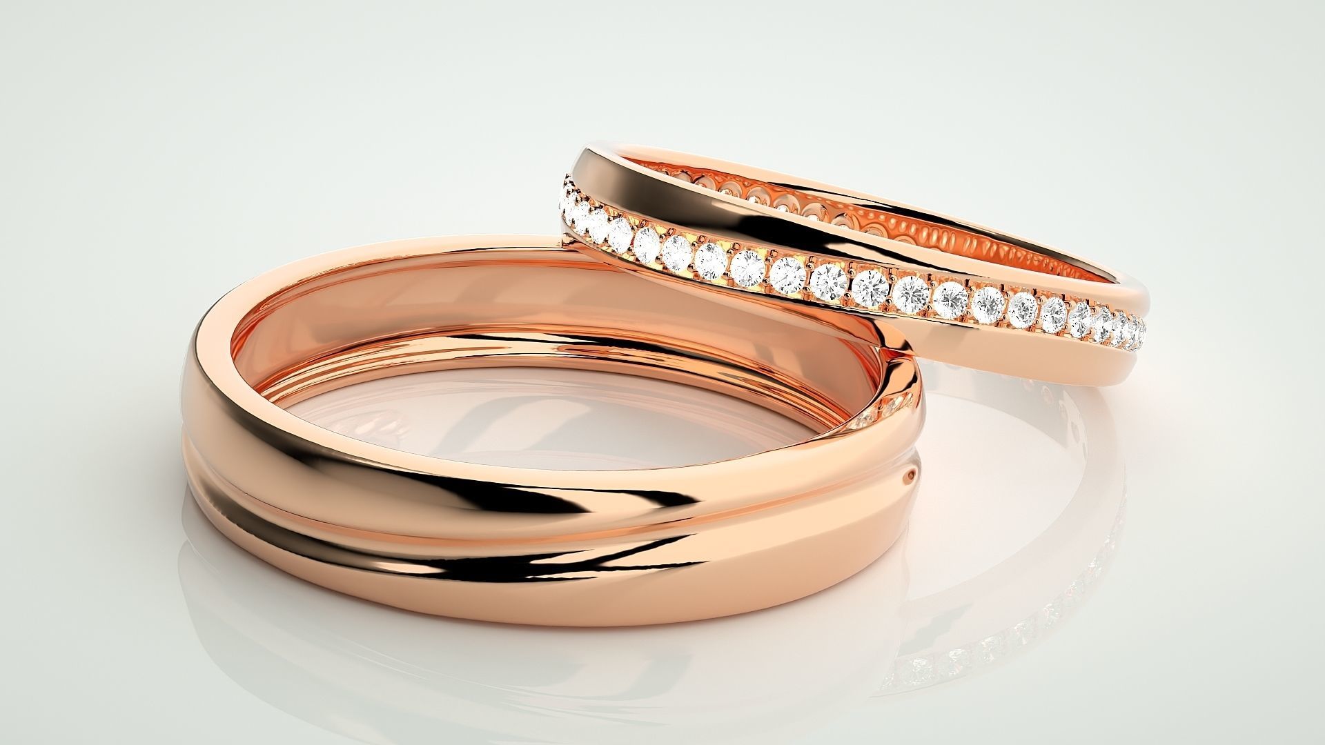Diamond Rope Couple Band Ring 3dm stl render detail 3D print model_1