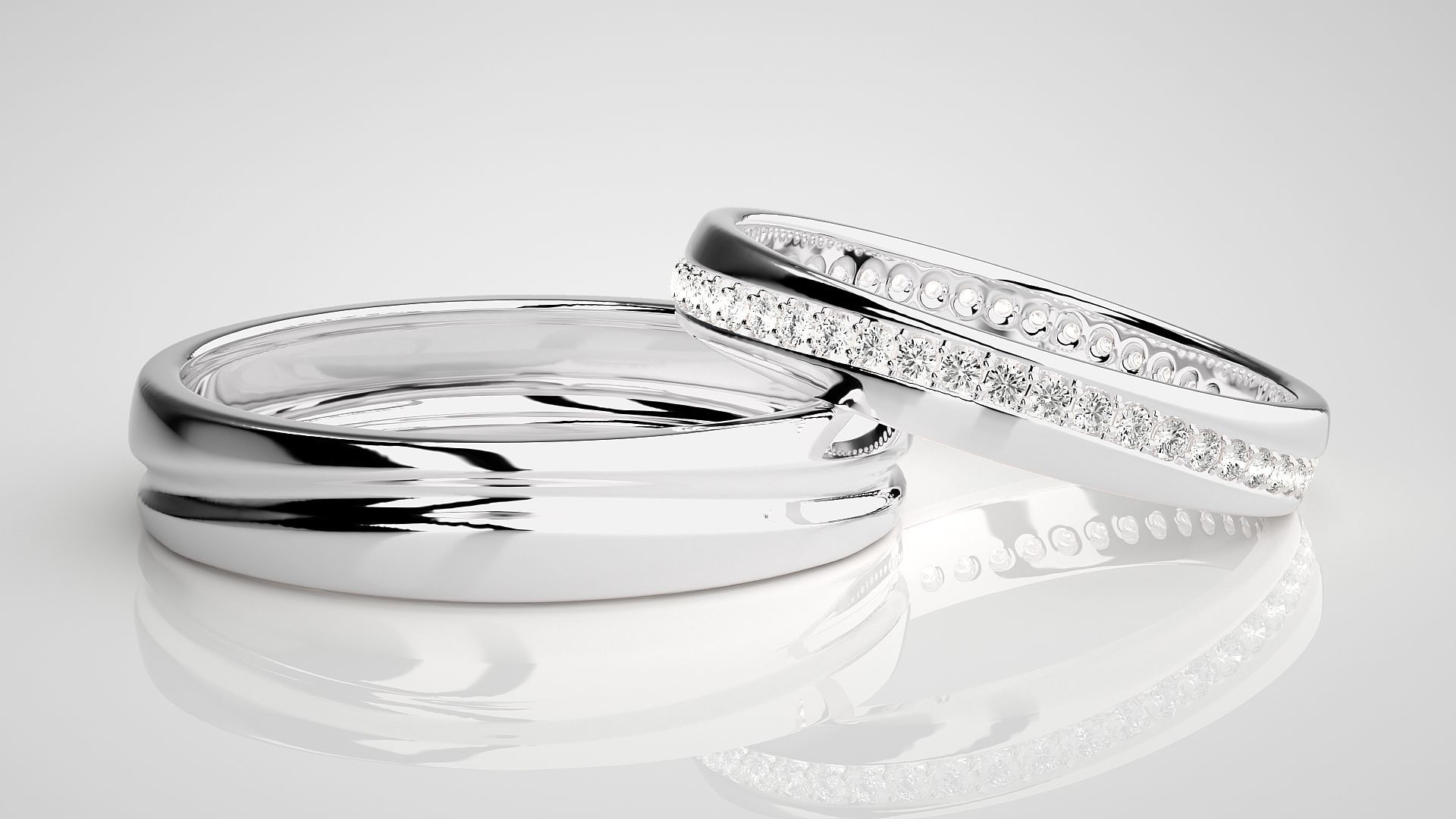 Diamond Rope Couple Band Ring 3dm stl render detail 3D print model_5
