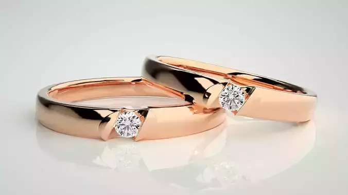 Solitaire Couple Band Ring 3dm stl render detail