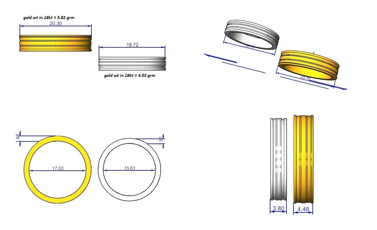 Plain Gold Couple Band Ring 3dm stl render detail 3D print model_3