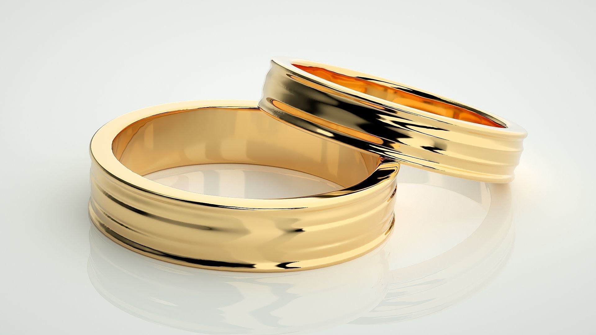 Plain Gold Couple Band Ring 3dm stl render detail 3D print model_10