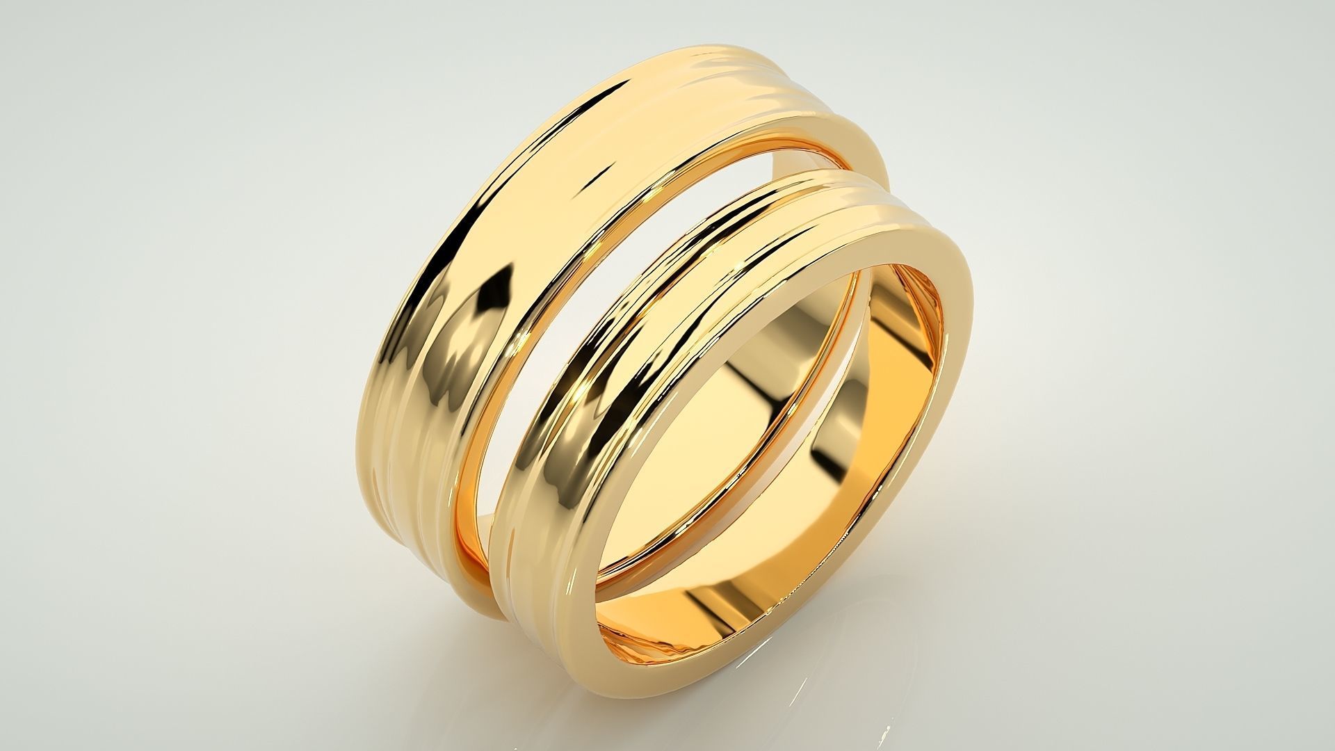 Plain Gold Couple Band Ring 3dm stl render detail 3D print model_12