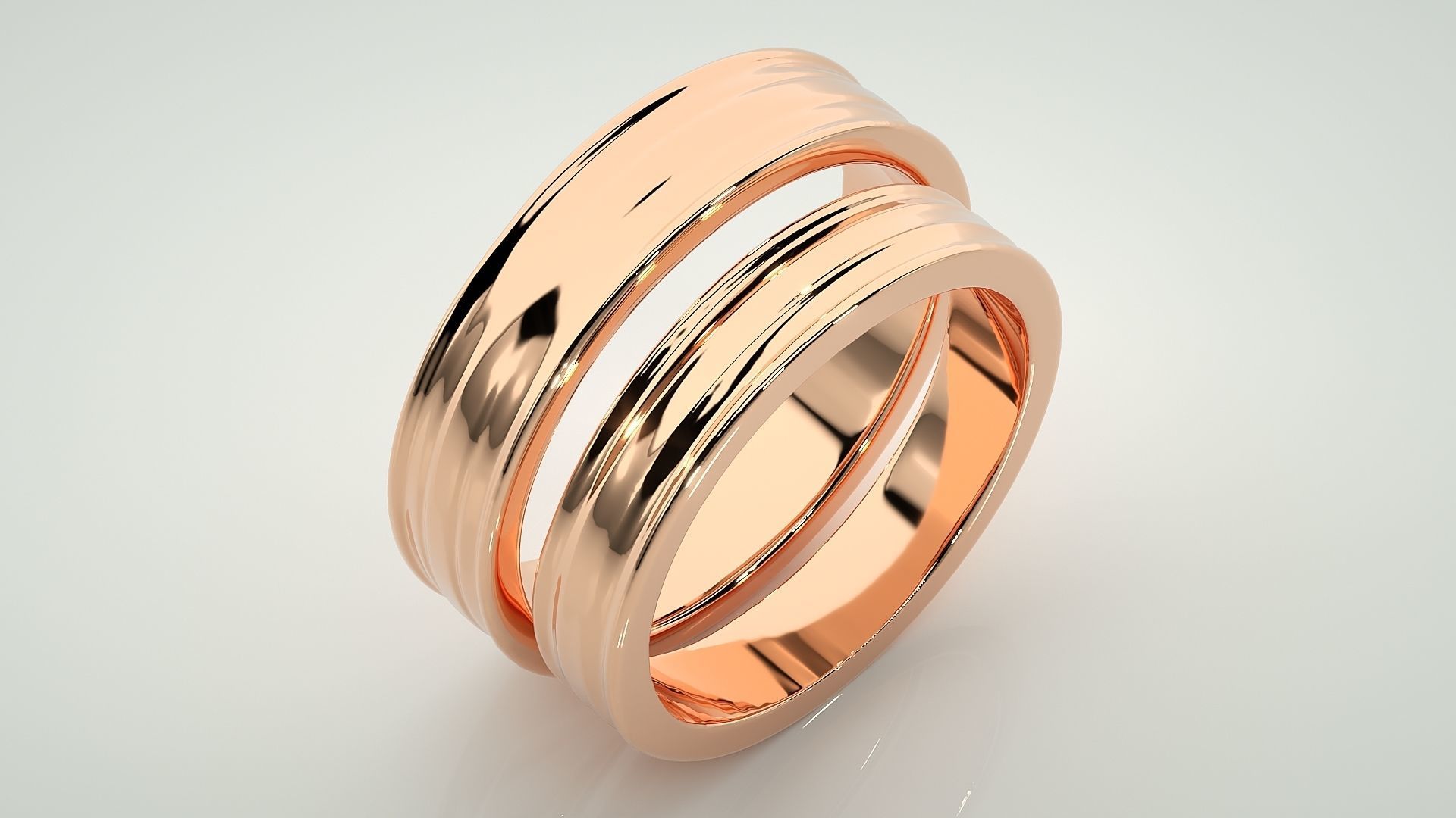 Plain Gold Couple Band Ring 3dm stl render detail 3D print model_4
