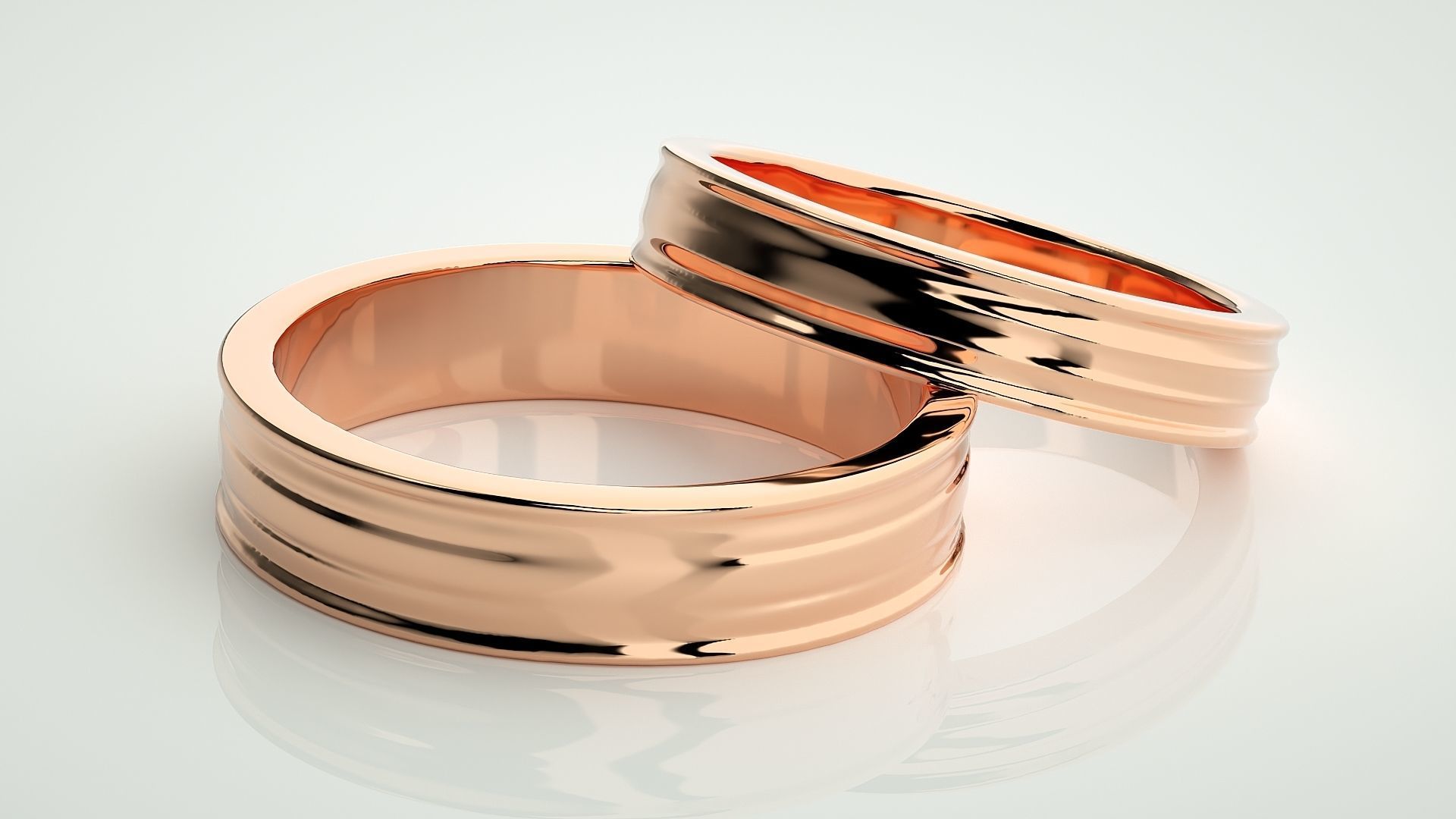 Plain Gold Couple Band Ring 3dm stl render detail 3D print model_1