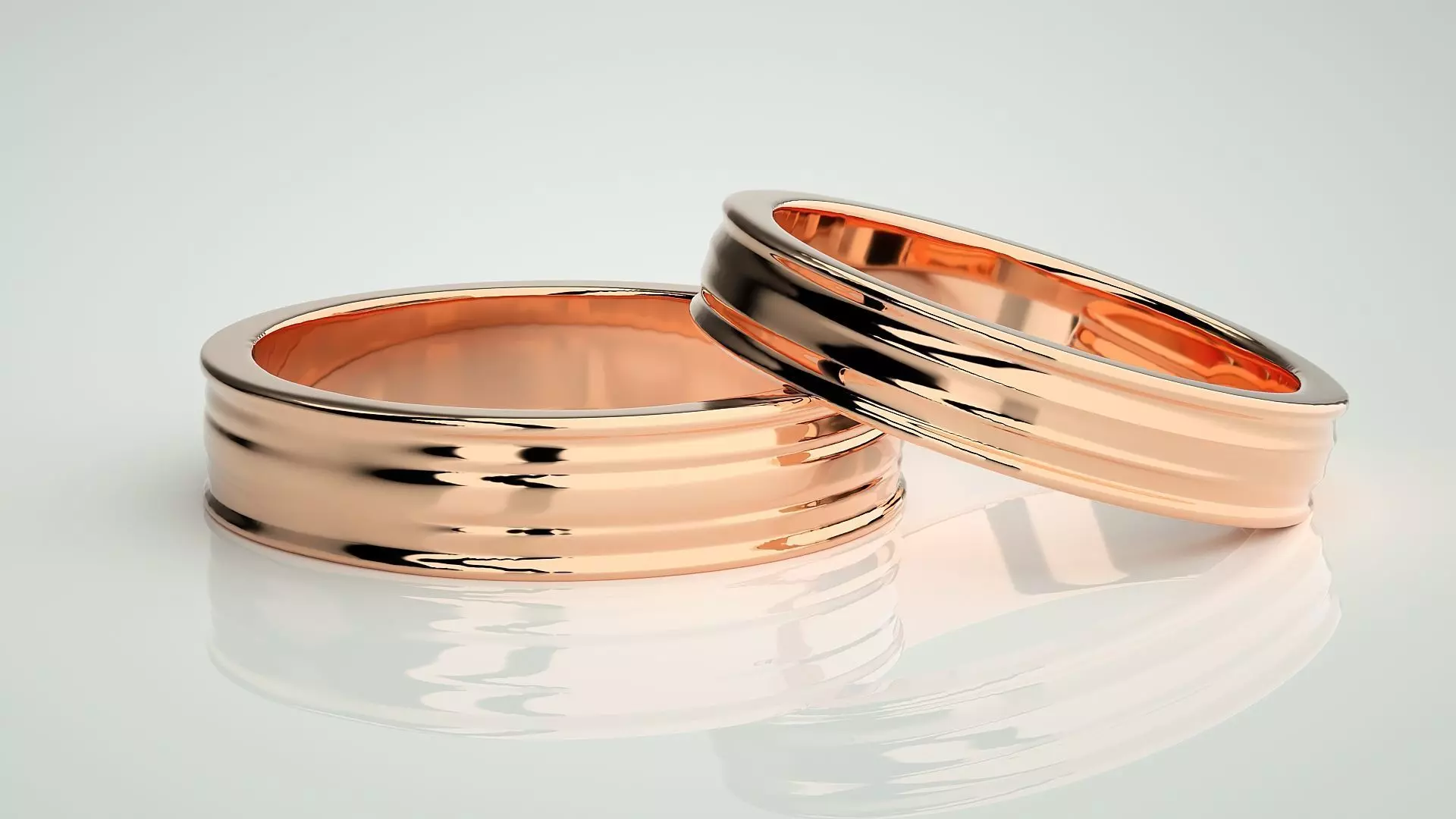Plain Gold Couple Band Ring 3dm stl render detail 3D print model_0