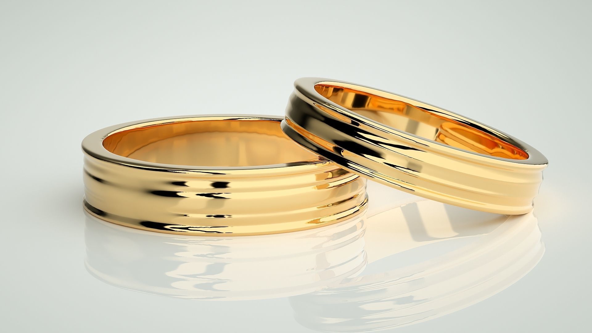 Plain Gold Couple Band Ring 3dm stl render detail 3D print model_9