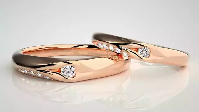 Solitaire Couple Band Ring 3dm stl render detail 