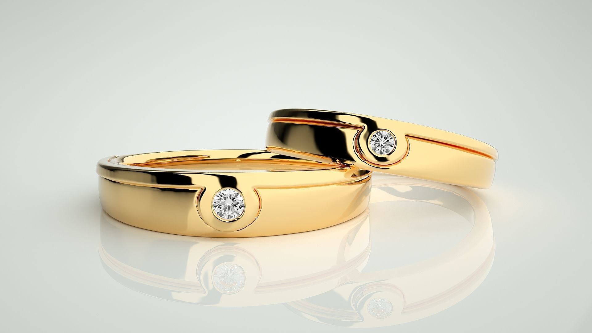 Solitaire Couple Band Ring 3dm stl render detail 3D print model_9