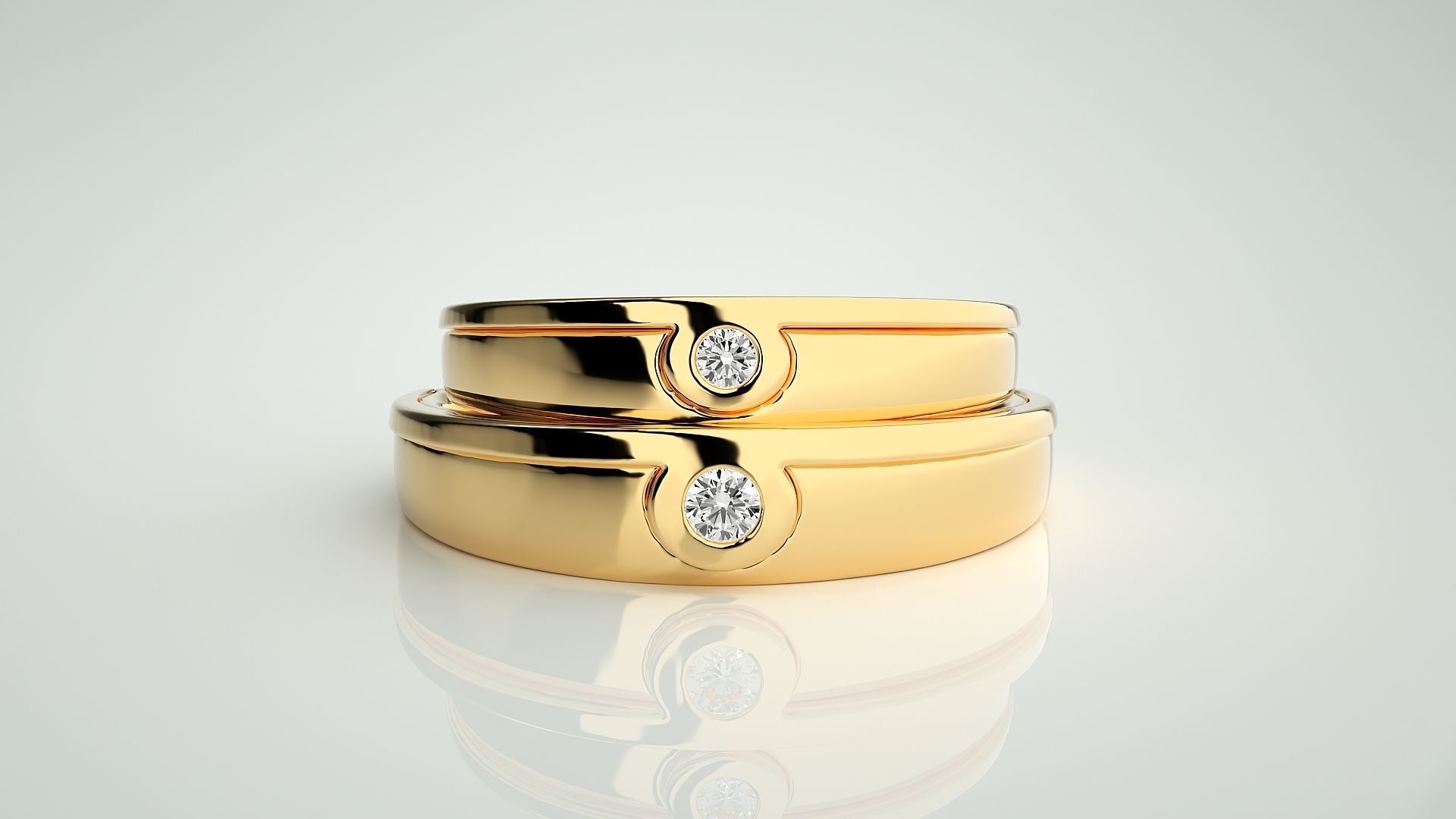 Solitaire Couple Band Ring 3dm stl render detail 3D print model_11