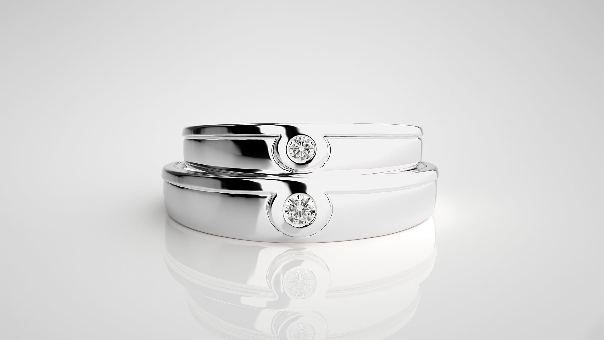 Solitaire Couple Band Ring 3dm stl render detail 3D print model_7