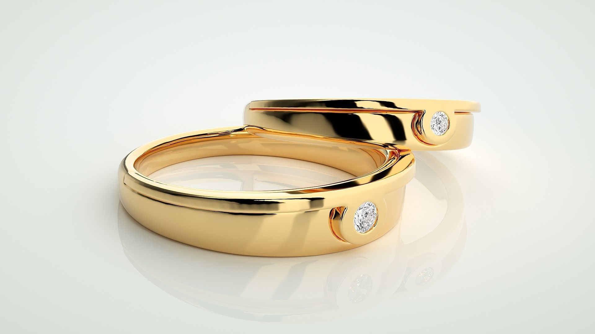 Solitaire Couple Band Ring 3dm stl render detail 3D print model_10