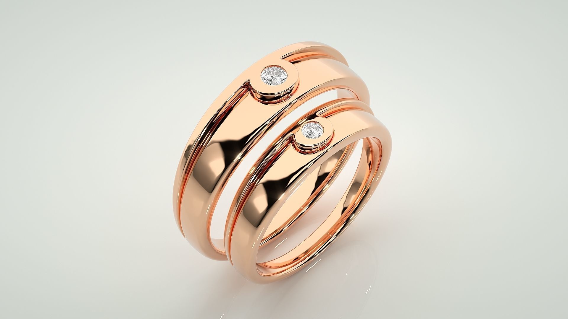 Solitaire Couple Band Ring 3dm stl render detail 3D print model_4