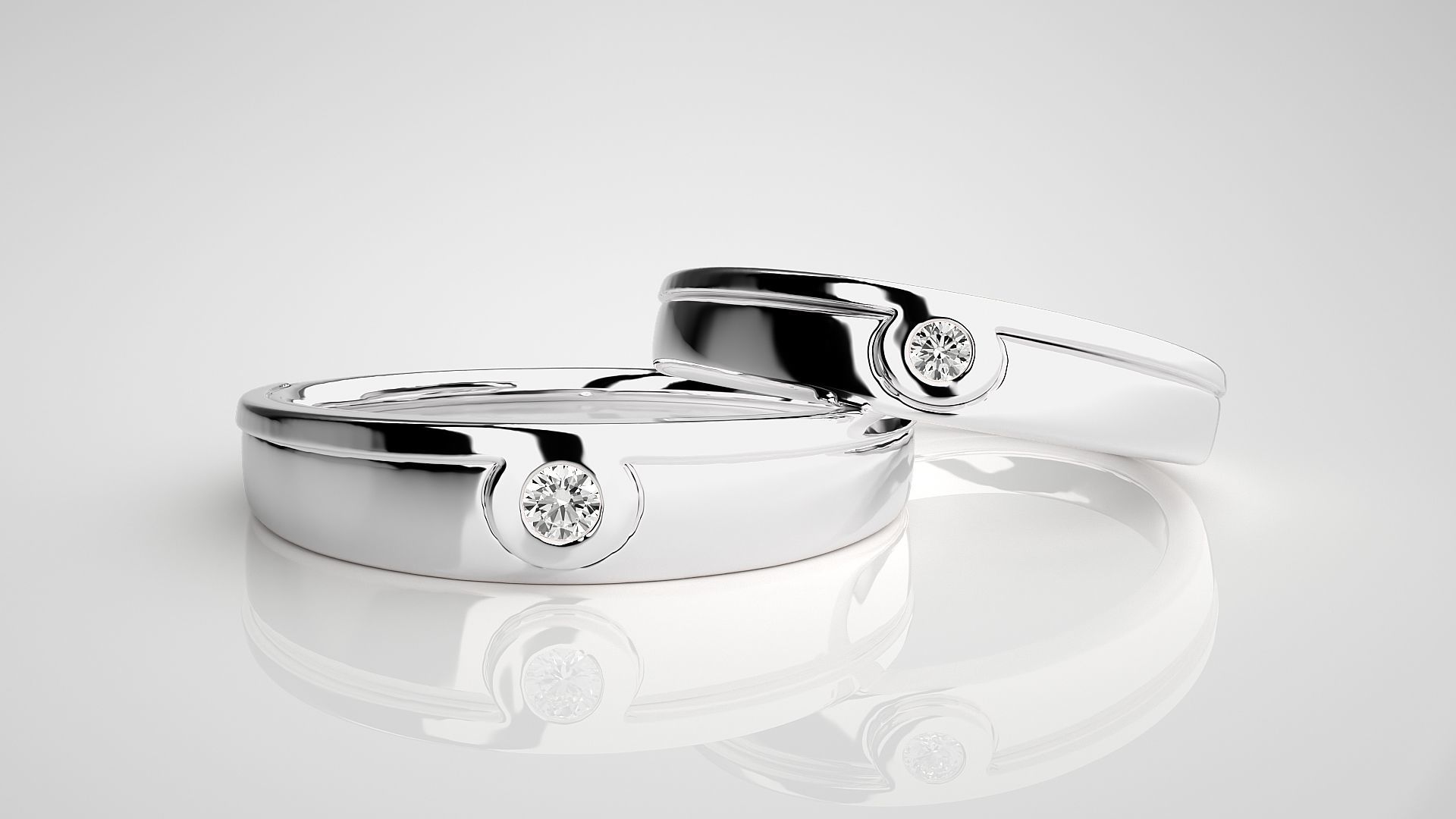 Solitaire Couple Band Ring 3dm stl render detail 3D print model_5