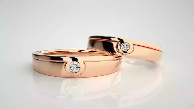 Solitaire Couple Band Ring 3dm stl render detail