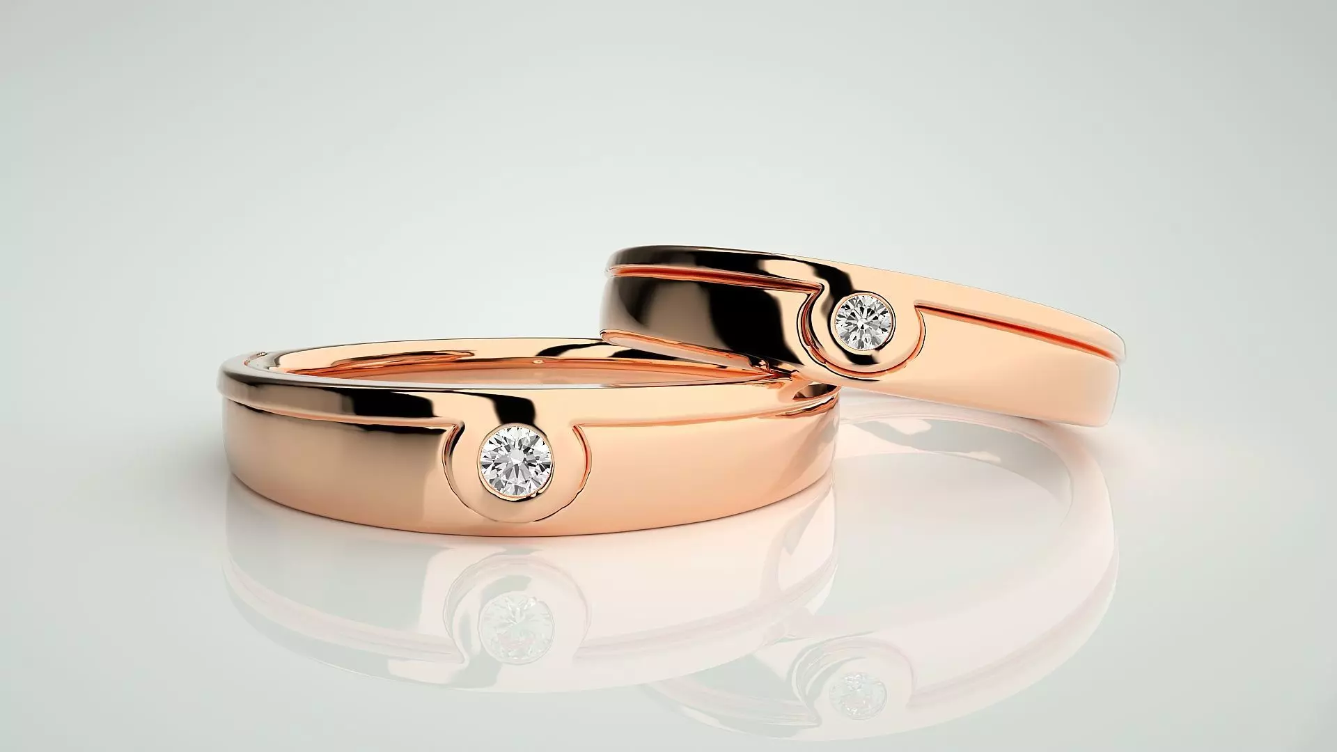 Solitaire Couple Band Ring 3dm stl render detail 3D print model_0