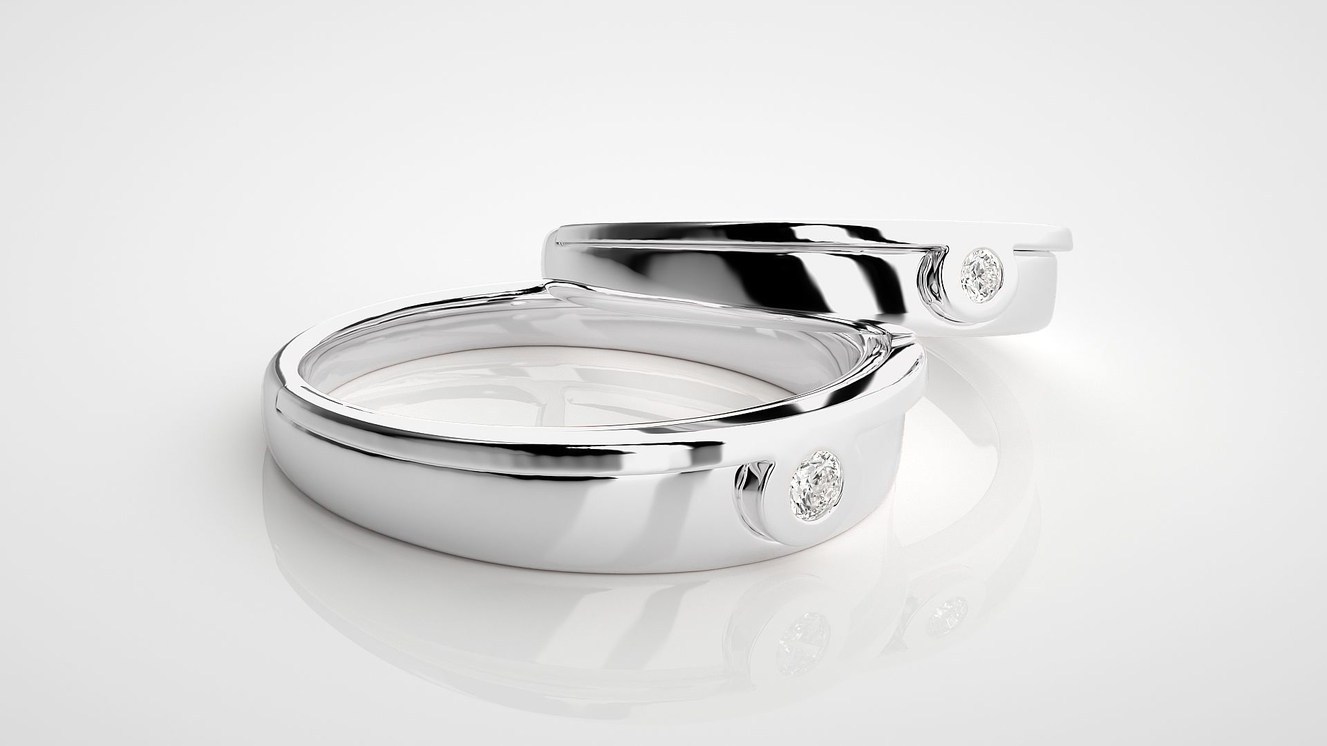 Solitaire Couple Band Ring 3dm stl render detail 3D print model_6